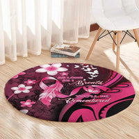Memorial Breast Cancer Awareness Round Carpet Plumeria Floral Tribal Pattern - Polynesian Pride