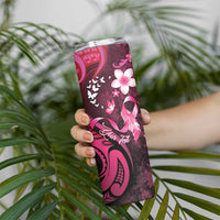 Personalised Memorial Breast Cancer Awareness Skinny Tumbler Plumeria Floral Tribal Pattern - Polynesian Pride