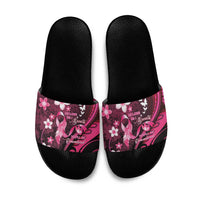 Memorial Breast Cancer Awareness Slide Sandals Plumeria Floral Tribal Pattern - Polynesian Pride
