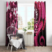 Memorial Breast Cancer Awareness Window Curtain Plumeria Floral Tribal Pattern - Polynesian Pride