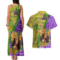 Personalised Hawaii Mardi Gras Couples Matching Tank Maxi Dress and Hawaiian Shirt Polynesian Pattern With Glitter Style LT05 - Polynesian Pride
