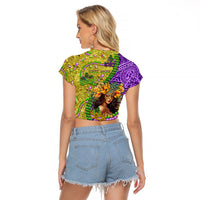Personalised Hawaii Mardi Gras Raglan Cropped T Shirt Polynesian Pattern With Glitter Style LT05 - Polynesian Pride