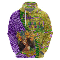 Personalised Hawaii Mardi Gras Zip Hoodie Polynesian Pattern With Glitter Style LT05 - Polynesian Pride