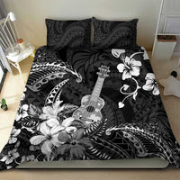 Hawaii Ukulele Bedding Set Polynesian Pattern Mix Hibiscus Black Version