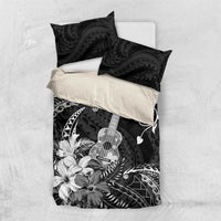 Hawaii Ukulele Bedding Set Polynesian Pattern Mix Hibiscus Black Version