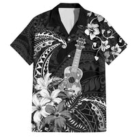 Hawaii Ukulele Family Matching Long Sleeve Bodycon Dress and Hawaiian Shirt Polynesian Pattern Mix Hibiscus Black Version LT05