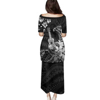 Hawaii Ukulele Family Matching Puletasi and Hawaiian Shirt Polynesian Pattern Mix Hibiscus Black Version LT05