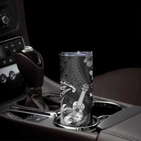 Hawaii Ukulele Skinny Tumbler Polynesian Pattern Mix Hibiscus Black Version