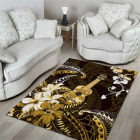 Hawaii Ukulele Area Rug Polynesian Pattern Mix Hibiscus Gold Version