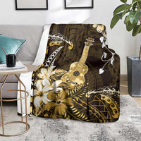 Hawaii Ukulele Blanket Polynesian Pattern Mix Hibiscus Gold Version