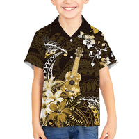 Hawaii Ukulele Family Matching Puletasi and Hawaiian Shirt Polynesian Pattern Mix Hibiscus Gold Version LT05