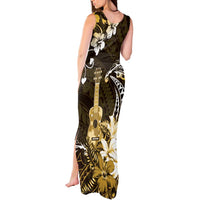 Hawaii Ukulele Tank Maxi Dress Polynesian Pattern Mix Hibiscus Gold Version LT05