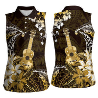 Hawaii Ukulele Women Sleeveless Polo Shirt Polynesian Pattern Mix Hibiscus Gold Version LT05
