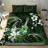 Hawaii Ukulele Bedding Set Polynesian Pattern Mix Hibiscus Green Version