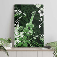 Hawaii Ukulele Canvas Wall Art Polynesian Pattern Mix Hibiscus Green Version