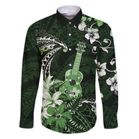 Hawaii Ukulele Family Matching Puletasi and Hawaiian Shirt Polynesian Pattern Mix Hibiscus Green Version LT05
