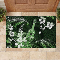 Hawaii Ukulele Rubber Doormat Polynesian Pattern Mix Hibiscus Green Version