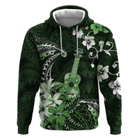Hawaii Ukulele Zip Hoodie Polynesian Pattern Mix Hibiscus Green Version LT05