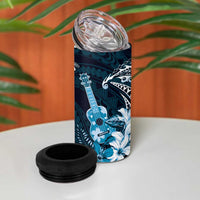 Hawaii Ukulele 4 in 1 Can Cooler Tumbler Polynesian Pattern Mix Hibiscus Blue Version