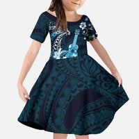 Hawaii Ukulele Family Matching Mermaid Dress and Hawaiian Shirt Polynesian Pattern Mix Hibiscus Blue Version LT05