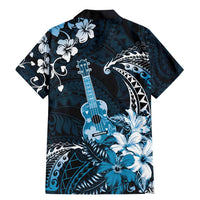 Hawaii Ukulele Family Matching Mermaid Dress and Hawaiian Shirt Polynesian Pattern Mix Hibiscus Blue Version LT05