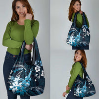 Hawaii Ukulele Grocery Bag Polynesian Pattern Mix Hibiscus Blue Version