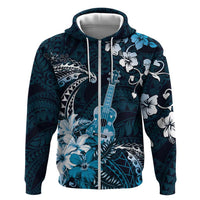 Hawaii Ukulele Hoodie Polynesian Pattern Mix Hibiscus Blue Version LT05