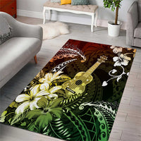 Hawaii Ukulele Area Rug Polynesian Pattern Mix Hibiscus Reggae Version
