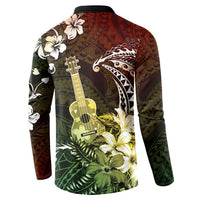Hawaii Ukulele Button Sweatshirt Polynesian Pattern Mix Hibiscus Reggae Version LT05