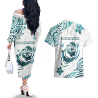 New Zealand Aotearoa Hari Ra Mama Couples Matching Off The Shoulder Long Sleeve Dress and Hawaiian Shirt A Mother's Love Is Like No Otter