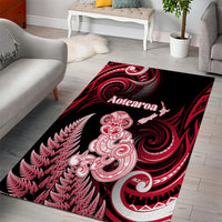 New Zealand Maori Taniwha Area Rug Silver Fern Red Version