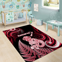 New Zealand Maori Taniwha Area Rug Silver Fern Red Version