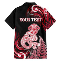 Personalised New Zealand Maori Taniwha Family Matching Off Shoulder Short Dress and Hawaiian Shirt Silver Fern Red Version