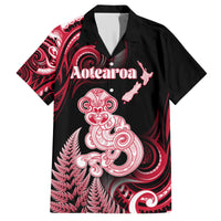 Personalised New Zealand Maori Taniwha Family Matching Short Sleeve Bodycon Dress and Hawaiian Shirt Silver Fern Red Version