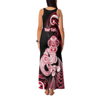 Personalised New Zealand Maori Taniwha Family Matching Tank Maxi Dress and Hawaiian Shirt Silver Fern Red Version