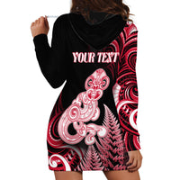 Personalised New Zealand Maori Taniwha Hoodie Dress Silver Fern Red Version