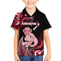 Personalised New Zealand Maori Taniwha Kid Hawaiian Shirt Silver Fern Red Version LT05 Kid Red - Polynesian Pride