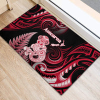 New Zealand Maori Taniwha Rubber Doormat Silver Fern Red Version