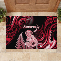 New Zealand Maori Taniwha Rubber Doormat Silver Fern Red Version