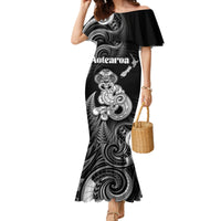 Personalised New Zealand Maori Taniwha Family Matching Mermaid Dress and Hawaiian Shirt Silver Fern Black Version