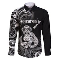 Personalised New Zealand Maori Taniwha Family Matching Tank Maxi Dress and Hawaiian Shirt Silver Fern Black Version