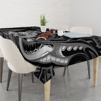 New Zealand Maori Taniwha Tablecloth Silver Fern Black Version