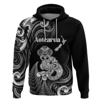 Personalised New Zealand Maori Taniwha Zip Hoodie Silver Fern Black Version