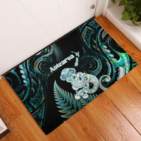 New Zealand Maori Taniwha Rubber Doormat Silver Fern Paua Shell Version