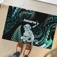 New Zealand Maori Taniwha Rubber Doormat Silver Fern Paua Shell Version