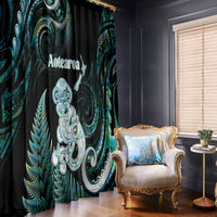 New Zealand Maori Taniwha Window Curtain Silver Fern Paua Shell Version