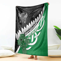 New Zealand And Ireland Rugby Blanket Silver Fern With Celtic Cross