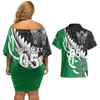 New Zealand And Ireland Rugby Custom Couples Matching Off Shoulder Short Dress and Hawaiian Shirt Silver Fern With Celtic Cross