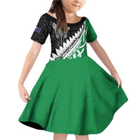 New Zealand And Ireland Rugby Custom Family Matching Off Shoulder Short Dress and Hawaiian Shirt Silver Fern With Celtic Cross