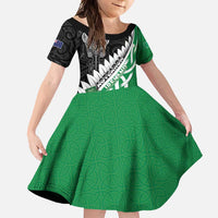 New Zealand And Ireland Rugby Custom Family Matching Short Sleeve Bodycon Dress and Hawaiian Shirt Silver Fern With Celtic Cross